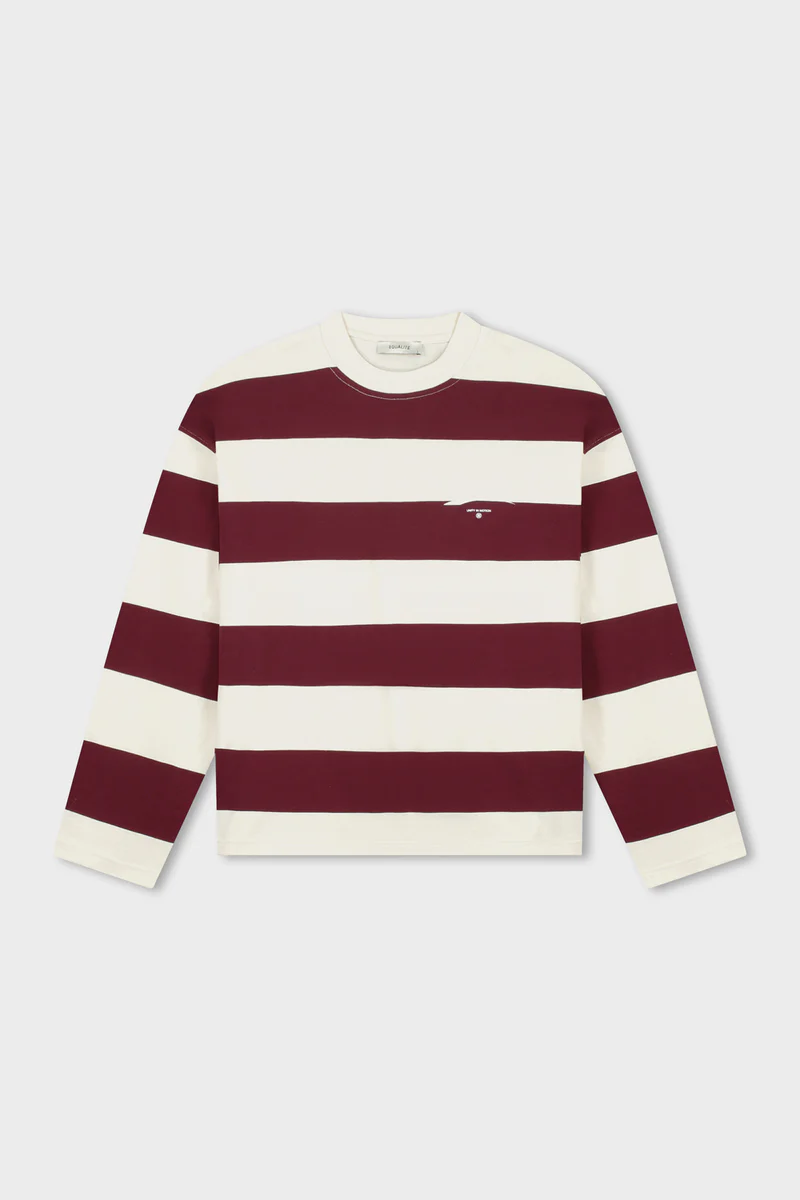Equalité Axel Stripe Longsleeve Tee Off-White & Burgundy - Afbeelding 2