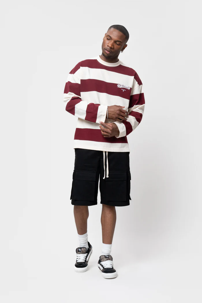 Equalité Axel Stripe Longsleeve Tee Off-White & Burgundy - Afbeelding 3