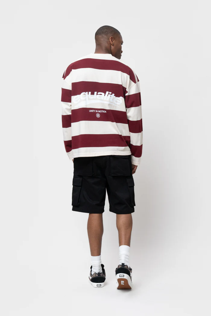 Equalité Axel Stripe Longsleeve Tee Off-White & Burgundy - Afbeelding 4