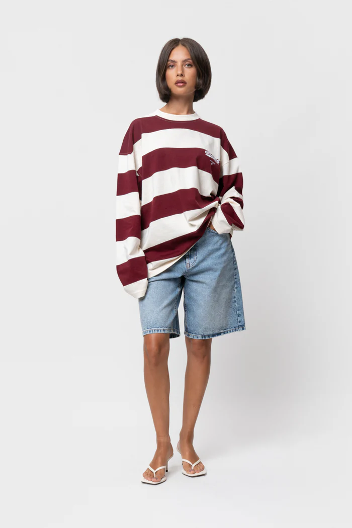 Equalité Axel Stripe Longsleeve Tee Off-White & Burgundy - Afbeelding 5