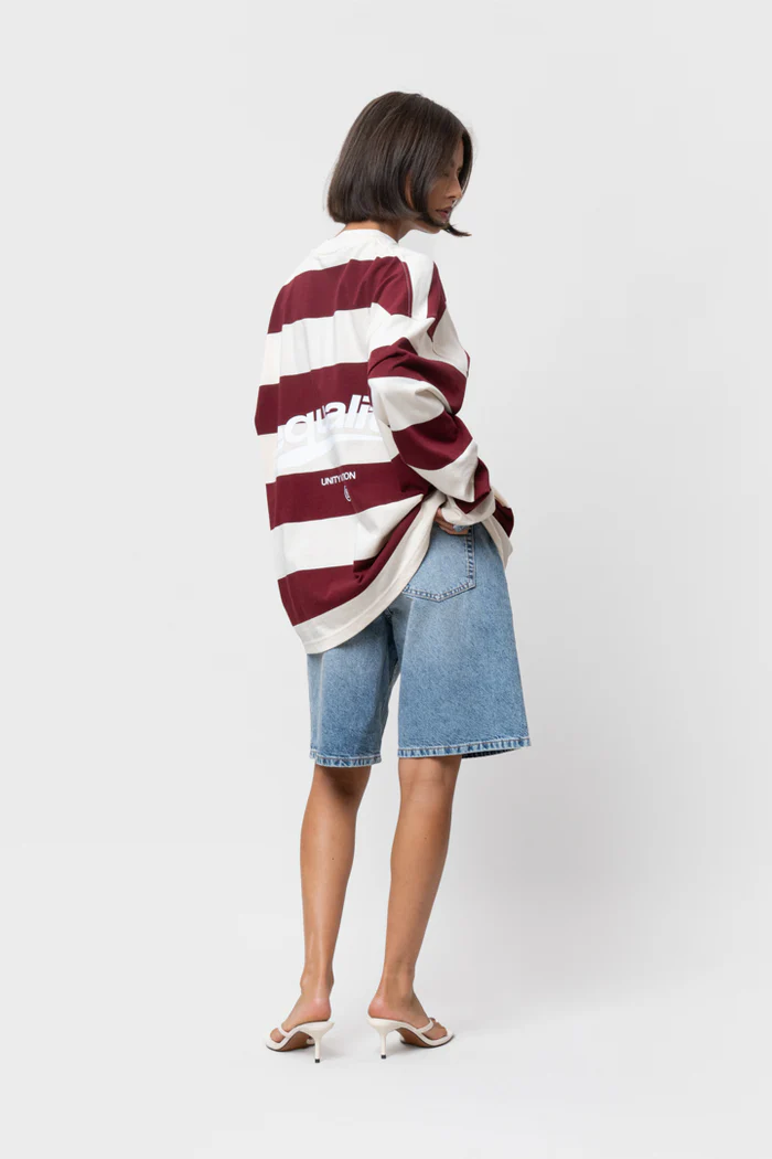 Equalité Axel Stripe Longsleeve Tee Off-White & Burgundy - Afbeelding 6