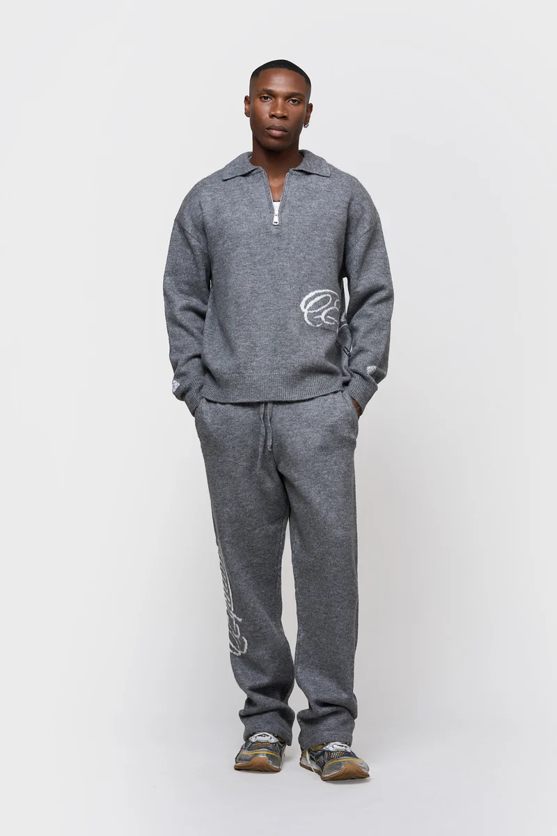 Equalité Fluffy Knit Quarter Zip Polo Grey - Afbeelding 3