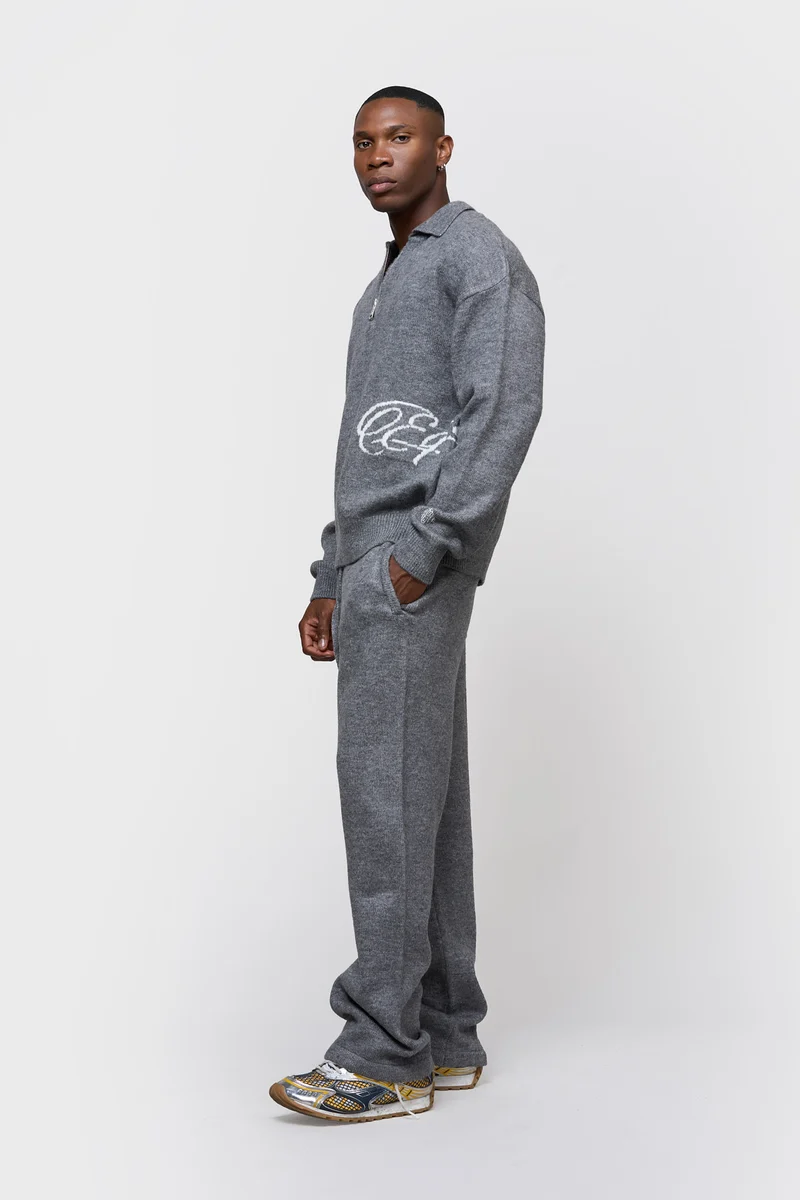 Equalité Fluffy Knit Quarter Zip Polo Grey - Afbeelding 4