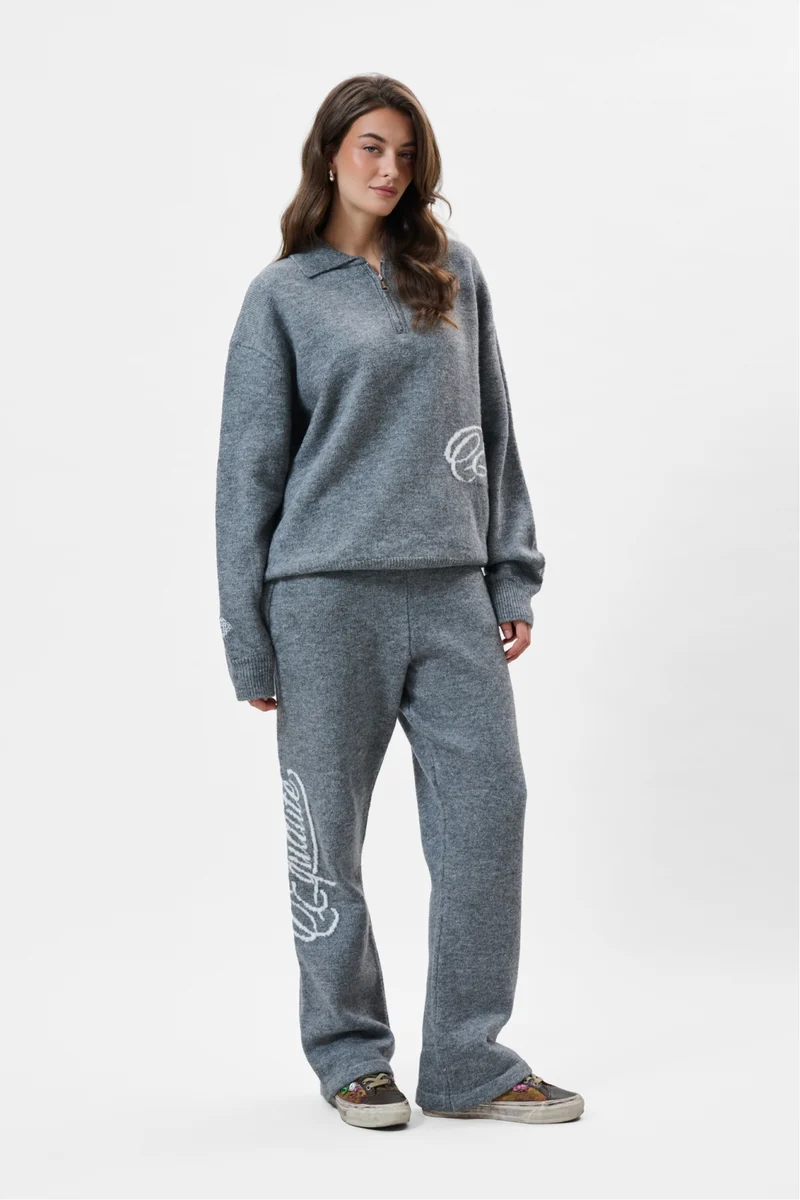 Equalité Fluffy Knit Quarter Zip Polo Grey - Afbeelding 6