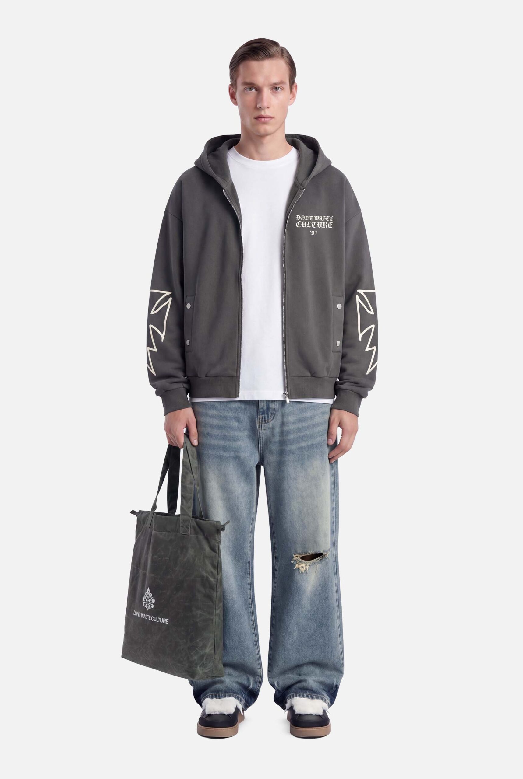 Don't Waste Culture Velo Zipper Hoodie Grey - Afbeelding 2