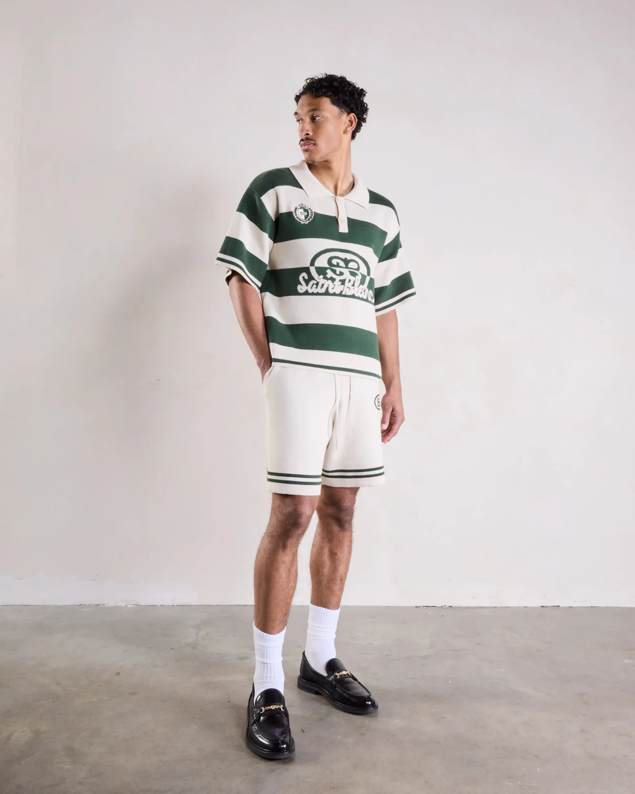 Saint Blanc Knitted Crest Polo Shirt Green / Off-White - Afbeelding 3