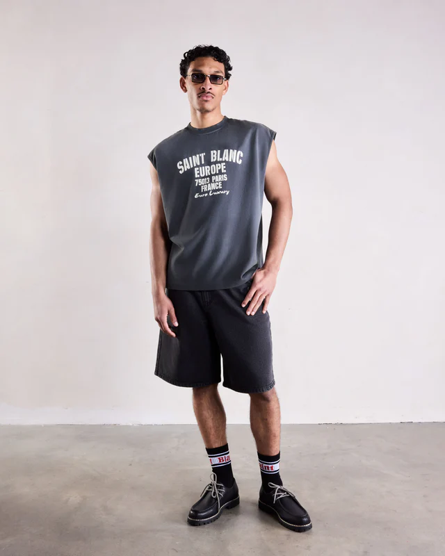 Saint Blanc Oval Logo Denim Short Black - Afbeelding 3
